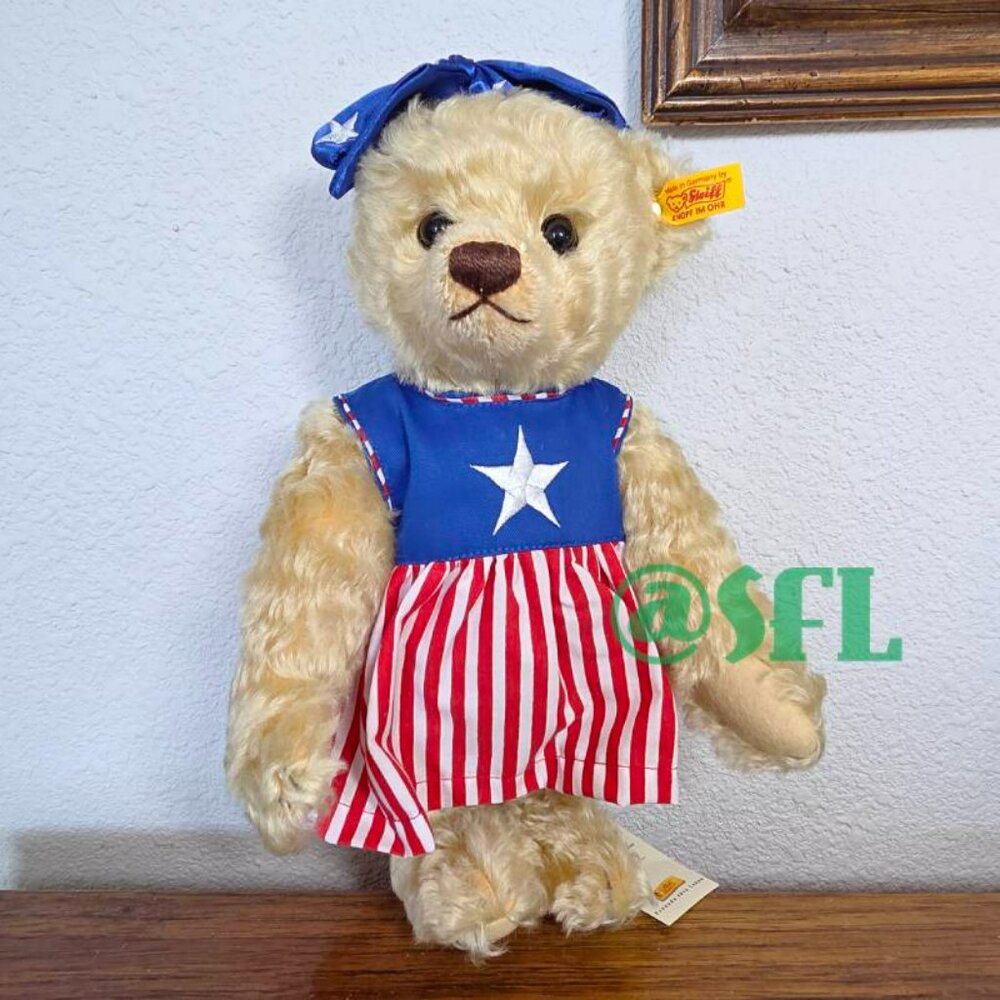 Mrs First American Teddy Bear Steiff Bear 667589 In Red White Blue Collectible